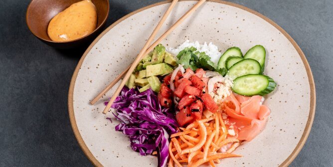 vegan poke bowl from chef joya's cookbook