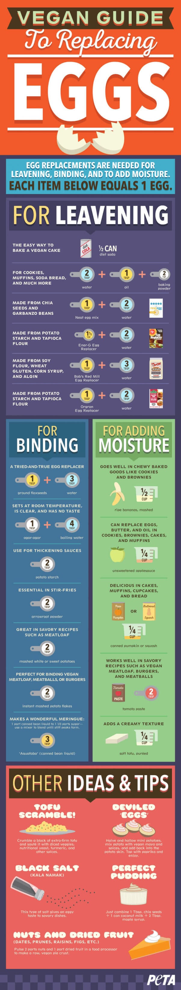 Vegan Egg Replacer Guide Infographic with 24 different vegan egg replacers for every purpose.